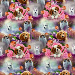 Hund i blomsterkorg - Trikåtyg