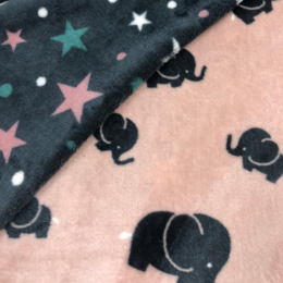 Stars & elephant Rose -  Dubbelsidig Fleece