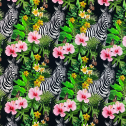 Zebra och hibiskus - Trikåtyg